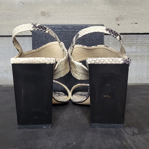 Calvin Klein Slingback Leather Snake Print Geometric Heel Sandals - Picture 4 of 11